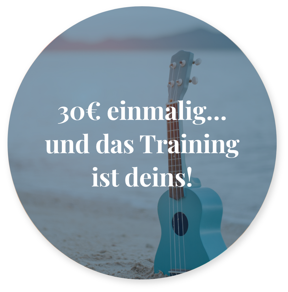 Bild mit Gitarre am Strand mit dem Text: 30€ einmalig und das Training ist deins!